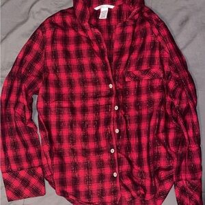 Victoria's Secret Red Plaid Shimmer Pajama Top